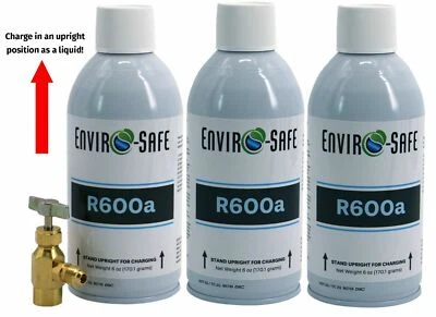 ENVIRO-SAFE REFRIGERANTS, INC. R600a Refrigerant (UPRIGHT CAN!) 3 cans & Top Tap Kit #8095
