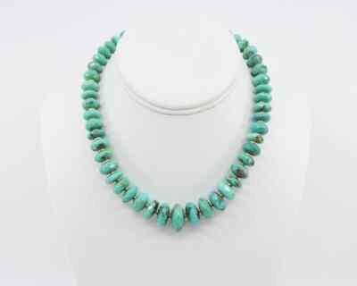 OOAK 16'' Bright Blue Green Faceted Arizona Turquoise Necklace in Gold Filled