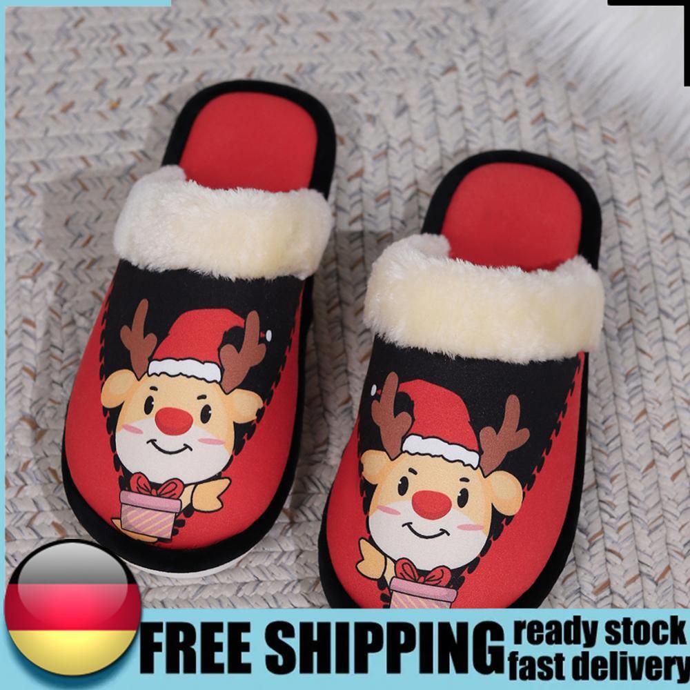 APL Unisex Christmas Elk Ho Slippers Comfortable Plush Cotton Slippers for Winter