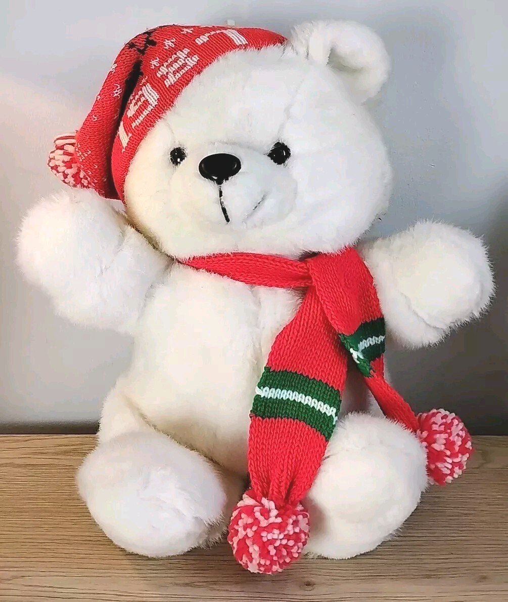 Vintage – 1986/87 Christmas Bear Plush – White With Scarf