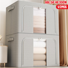 1/2/4x 66L Folding Storage Box Thick Fabric Steel Frame Wardrobe Organizer Bin