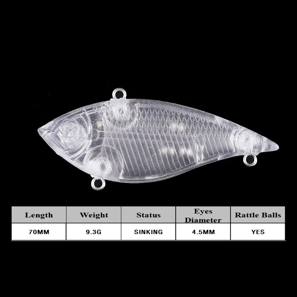 20PCS 7CM 9.3G Vibration Lipless Crankbait VIB Unpainted Bait Blank Fishing Lure - Image 2 of 4