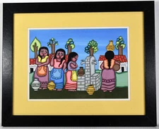 14" Watercolor Indigenous Painting Folk Art Francisca Huezo Peasants Scene Water