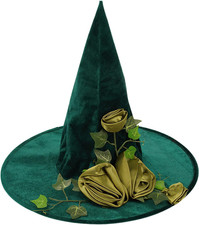 Halloween Green Witch Hat Floral Vine Decor Wizard Hat for Women Girls Halloween