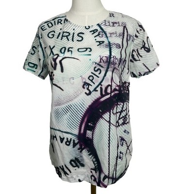 Mary Katrantzou/Current Elliott Blouse Womens 2 Green Grafitti Print Retro Artsy