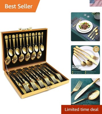 Luxury Gold Forged Stainless Steel Flatware Set - 24 Pieces for Upscale Dining