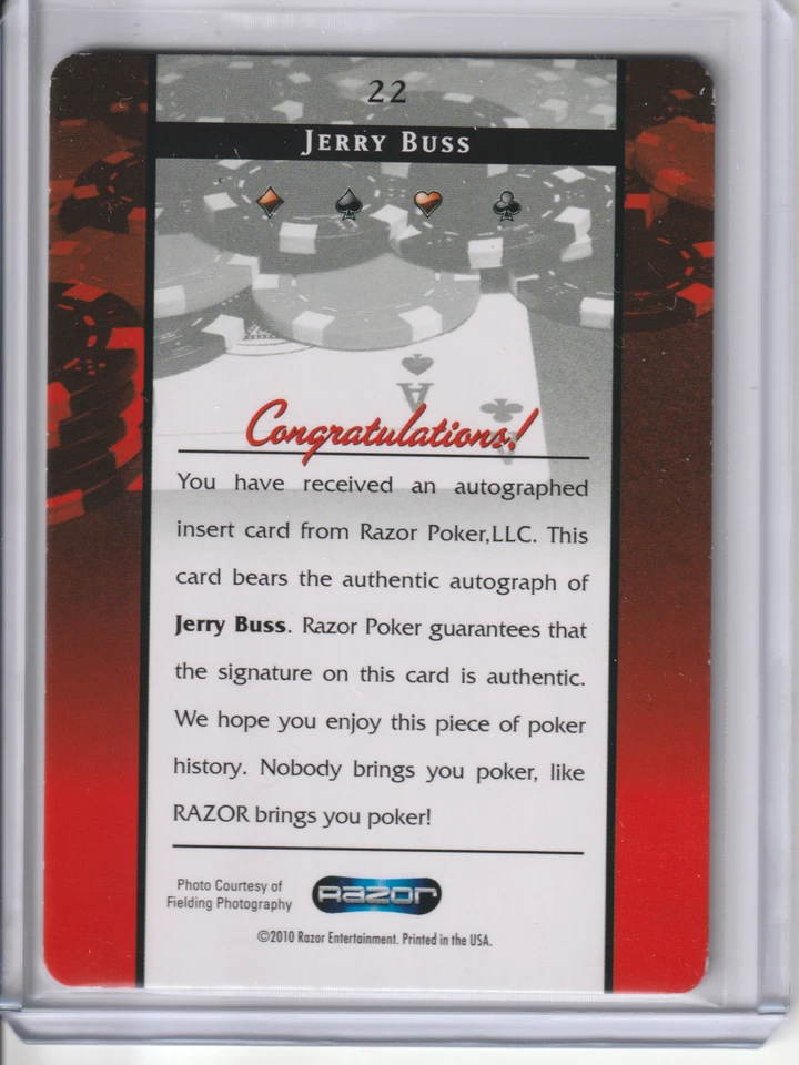 2010 Razor Poker Jerry Buss On-Card Auto Printing Plate 1/1 Authentic Signature - Image 2 of 2