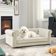 Elegant Modern Pet Sofa Bed Rectangle Couch Stylish for Small Medium Dogs Beige
