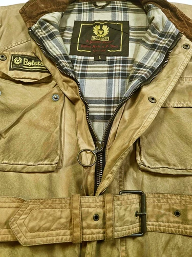 HOT VTG Men BELSTAFF TRAILMASTER BIKER PARKA BELTED KHAKI WAXED Jacket L (Fit M) image 7