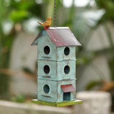 Casas para pájaros de metal para exterior, casas para pájaros de 6 agujeros para colgar en el exterior, azul cielo