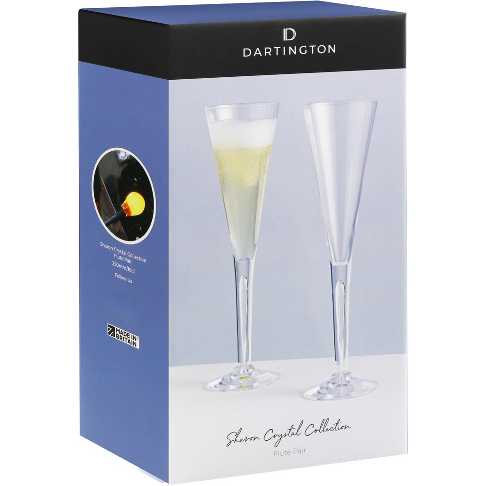 Dartington Crystal Sharon Champagne Flutes Set of 2 Premium Glassware
