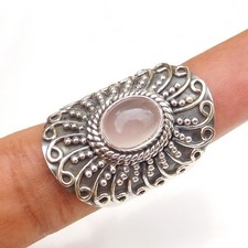 Handmade 925 Sterling Silver Ring Natural Pink Rose quartz Handmade Ring-R042