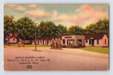Postcard Illinois Jacksonville Smith Modern Cabins Shell Gas Station 1947 Posted