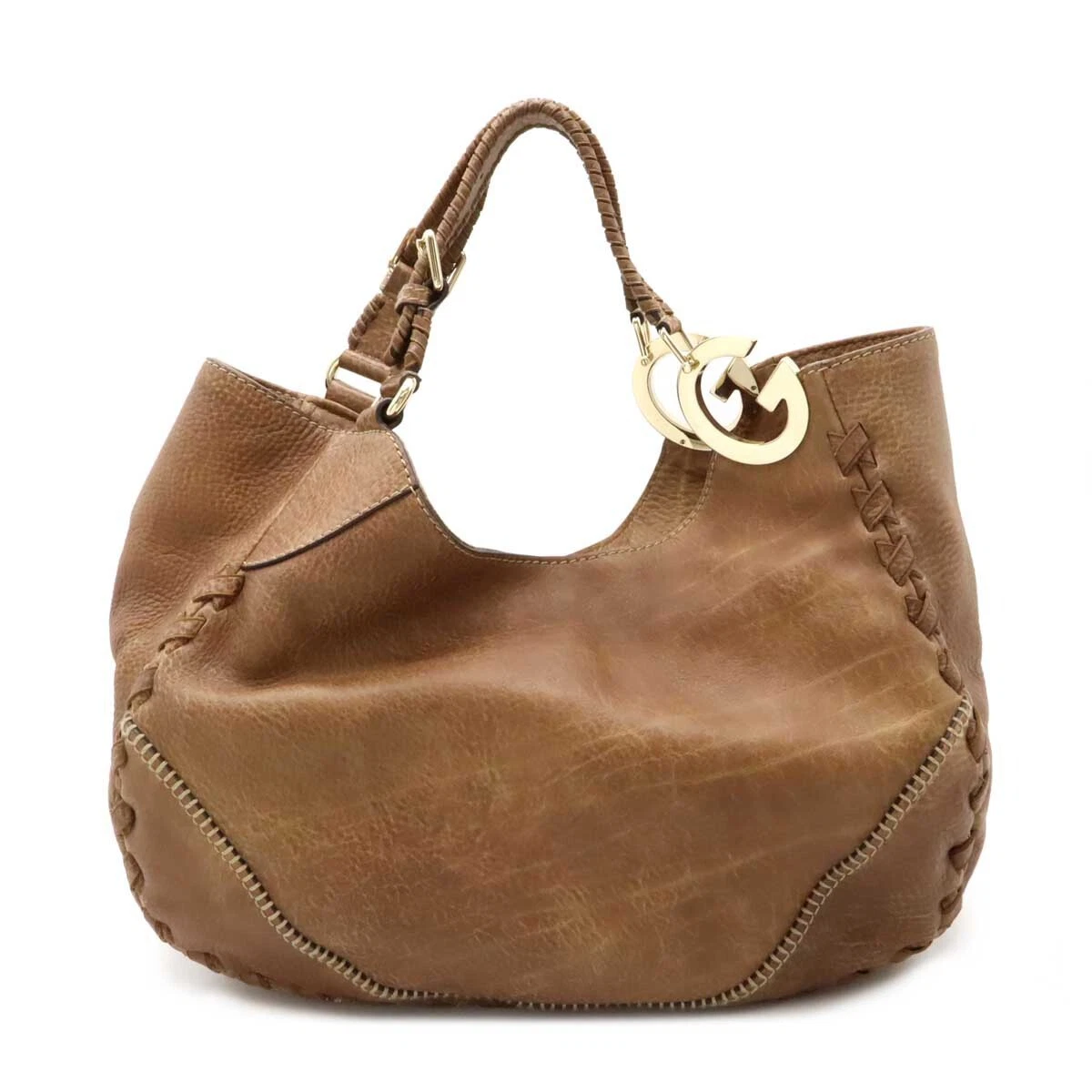 GUCCI Charlotte Tote Bag Shoulder Bag Semi Shoulder Leather Brown Brown Gold H