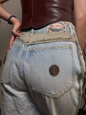 Vintage paris blues jeans embellished western jeans light wash