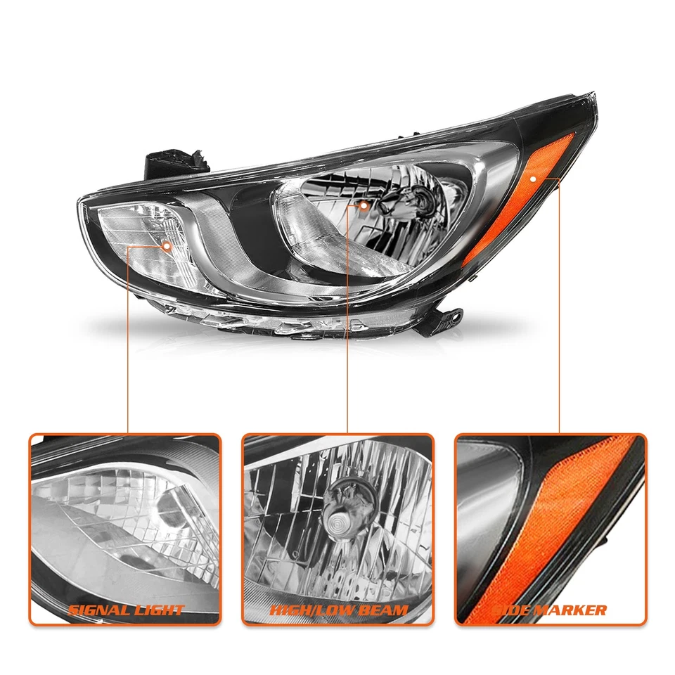 Pairs Halogen Headlights Assembly For 2012-2014 Hyundai Accent Sedan Headlamps - Image 4 of 4