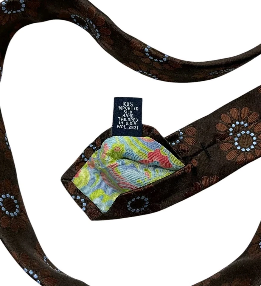 TED BAKER Silk Tie USA Brown Blue Floral W:3.6" EUC - Image 4 of 4