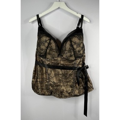 Cacique Womens 26/28 4x Black Lace Corset Bustier Top Bra Goth Romantic