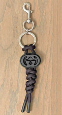 NEW GUCCI - Black Interlocking G Knotted Rope Cord Keychain Swivel Hook - in Box