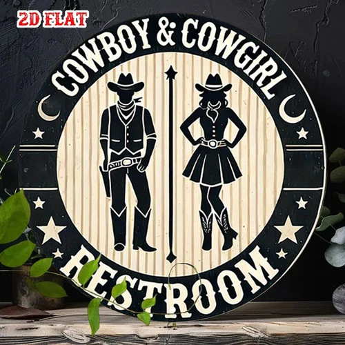 Vintage Western Cowboy & Cowgirl Restroom Tin Metal Signs Home Décor Rustic Wall