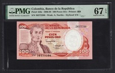 Colombia 100 Pesos Oro 12-10-1988 P426c Uncirculated Grade 67