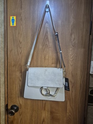 Chloe Faye Medium Shoulder Bag Leather Suede, Motte Gray/Neutral