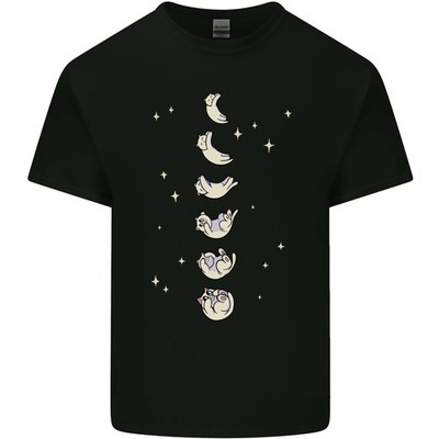 Cat Moon Cycles Phases Supermoon Kinder T-Shirt Schwarz Gildan 64000b