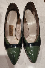 VTG 1950's/60's Town  Country Women  s Black/Green Pumps Shoes Size 8.5 w Box