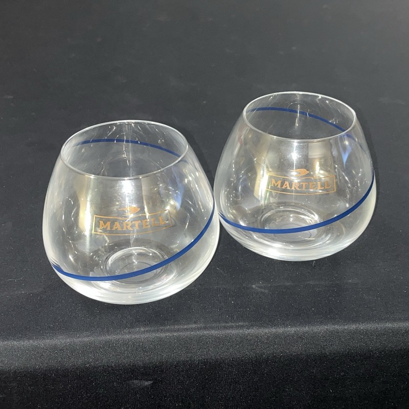 Set of 2 Martell Stemless Brand Cognac Crystal Roly Poly Snifters-Rastel Belgium