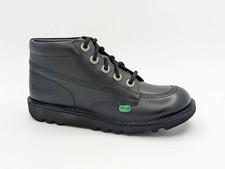 Image of KICKERS Black Leather Ankle Boots Kick Hi Unisex Shoes New Sale Youth Size 3-6