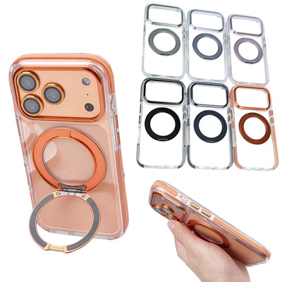 For iPhone 16 17 Pro Max 15 14 13 12 Clear Mag Safe Case with 360 Rotating Stand