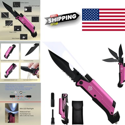 Versatile Pink Camping Knife with Multi Function Tools and Lightweight Design