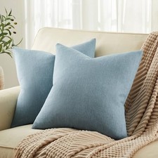 Rustic Cotton Linen Throw Pillow Covers Set 16" x 16" Pack of 2 River Blue