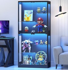 Minifigures Display Case 6 Tier 69" LED Light Figure Collectibles Glass Cabinet