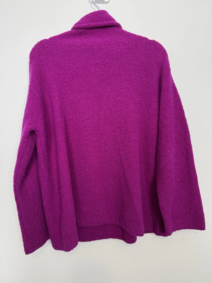 Eileen Fisher 毛圈毛衣女式中号紫红色羊毛针织宽松圆领 — 第 2/4 张图片
