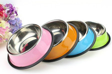 2 Stainless Steel Pet Bowl Set 14oz Each Non-Slip Food Water Dishes Dog Cat