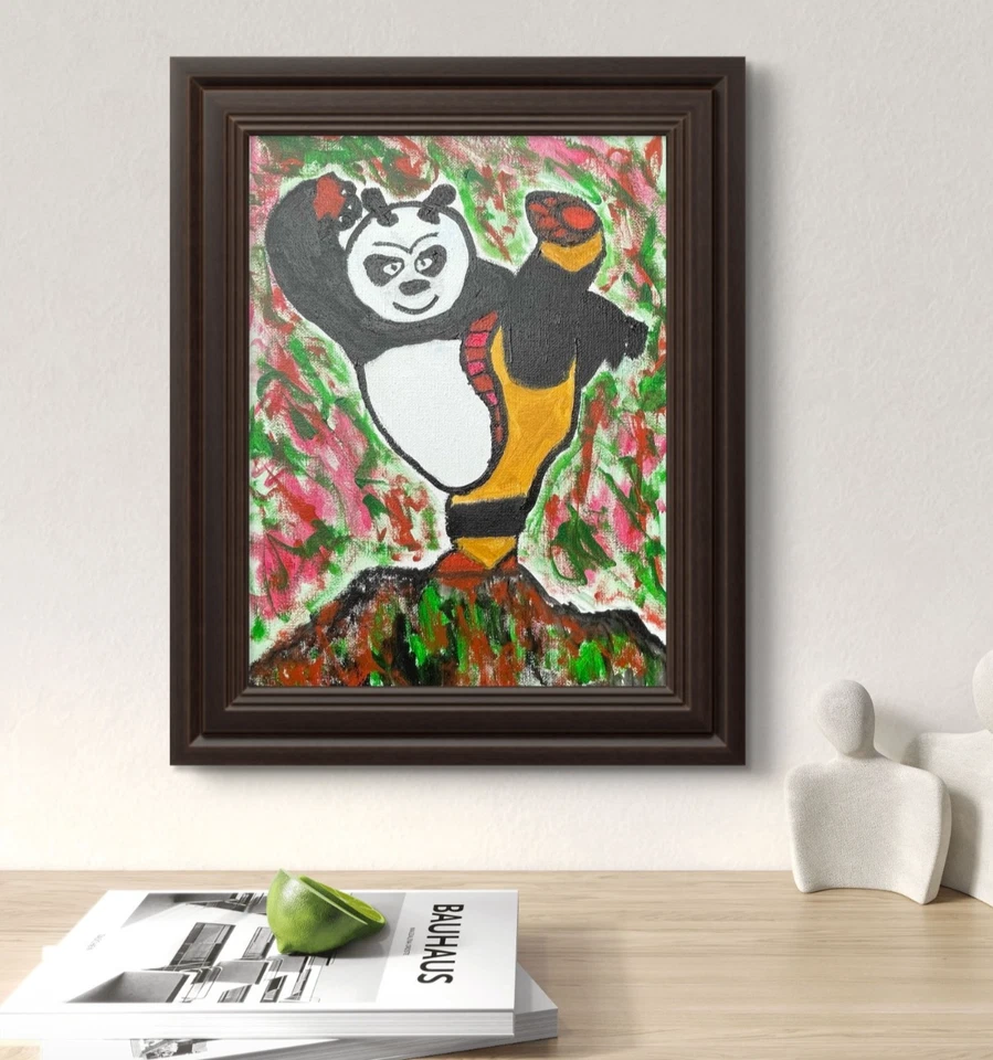 Arte Original "Kung Fu Panda" 9x12 Lienzo Expresionismo Diseño Abstracto Arte Hogar Foto 4 de 4