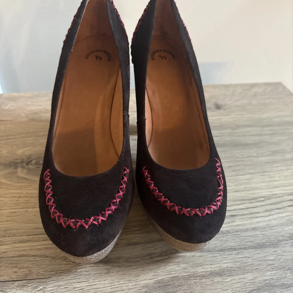 Zapatos de salón Anthropologie 36 HOLDING HORSES MOCASÍN gamuza cosido tacones talla 6 Foto 3 de 4