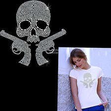  Glitzer Nieten Strass Gothic Skull Totenkopf Damen Trendy Girl T-Shirt *7213 wh