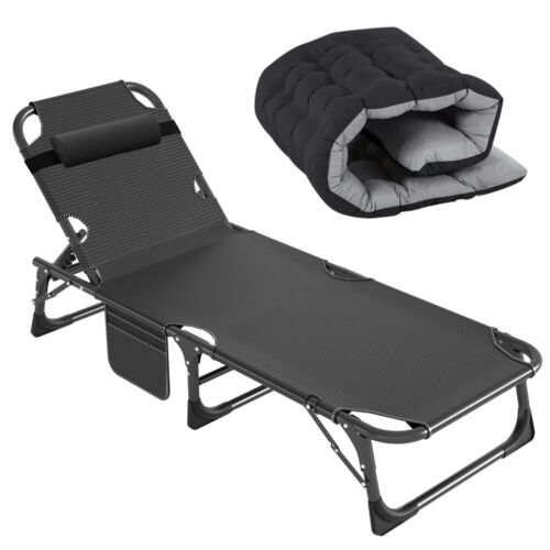 Rollaway Folding Bed with Thick Mattress 4 Position Adjustable Cot Chair Chaise - Picture 5 of 12