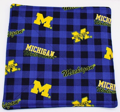 Michigan Wolverines Plate Cozy Blue Buffalo Plaid Handmade Fan Gift Reversible