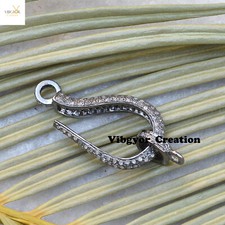 Pave Diamond Clasp Lock 925 Solid Silver Hook Clasp Finding Jewelry Accessories