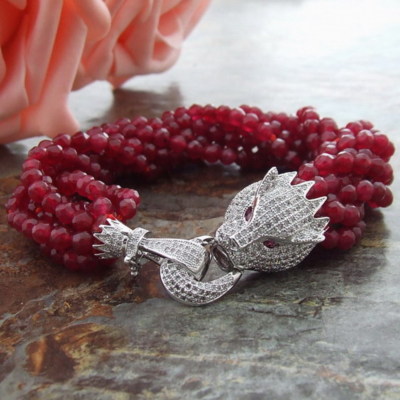 4MM red Jade 9Strds Bracelet CZ micro pave leopard head Clasp | eBay