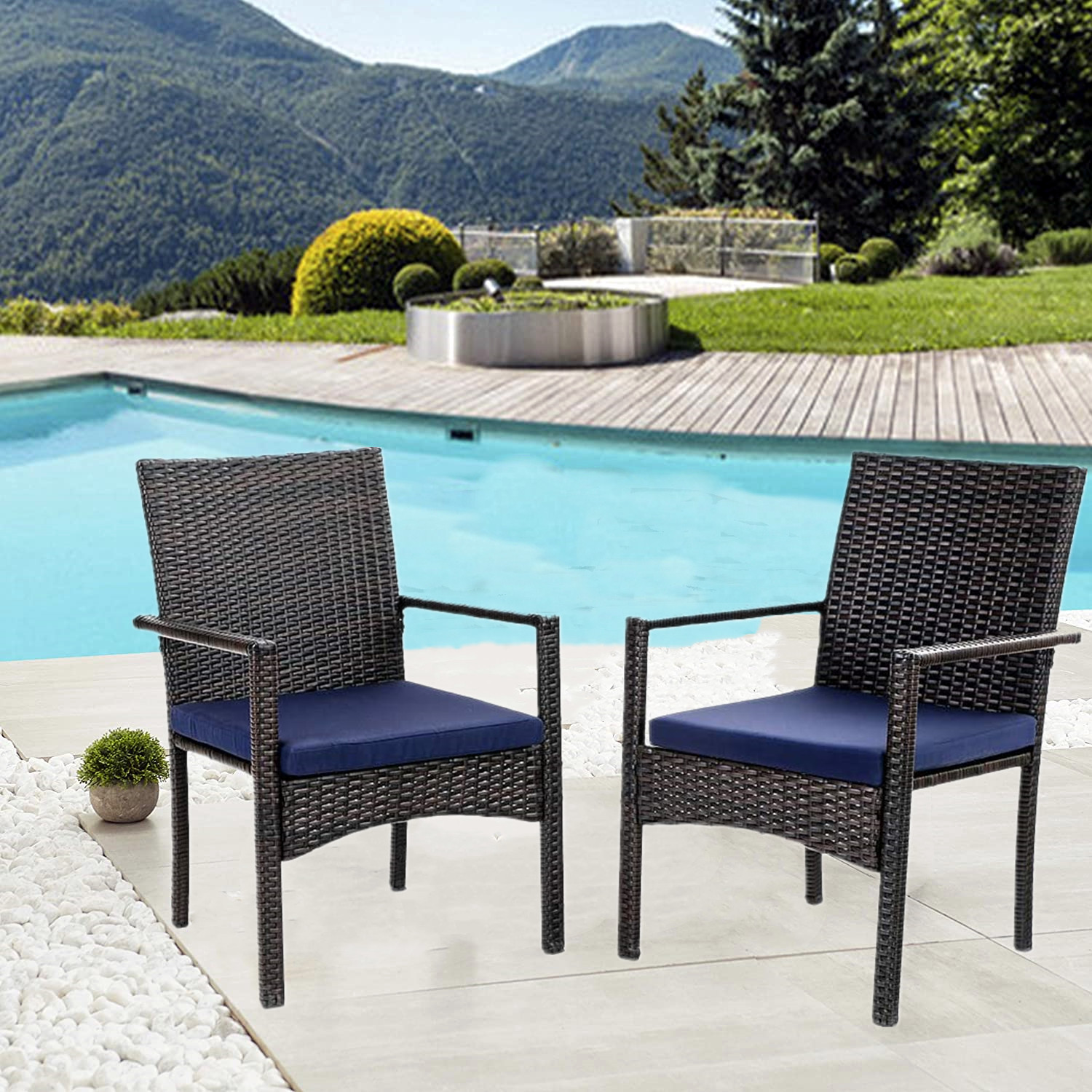 S Set Of 2 Outdoor Rattan Dining Chair With Cushion For Porch