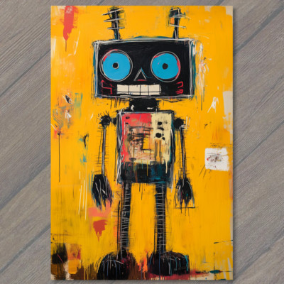 STICKER Cyber Bot Street Art Neon Yellow Red Blue Electric Edge