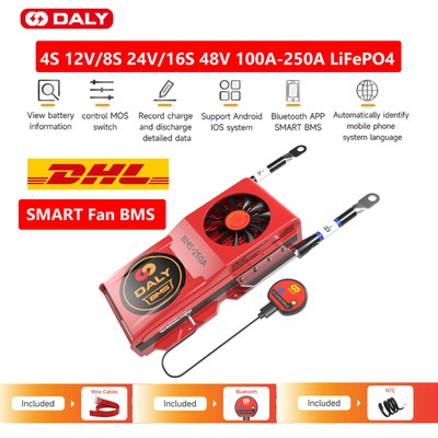 Daly 4S 12V/8S 24V/16S 48V 200A-250A LiFePo4 Smart BMS with Fan+Bluetooth Module