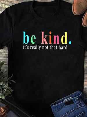 Be Kind Graphic T-Shirt For Women – Colorful Vintage Inspirational Tee, Loose Fit