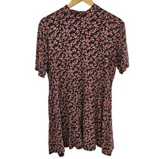 Boohoo Women's Floral High Neck Boho Cottagecore Mini Shift Dress Size 14