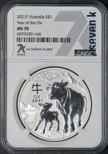 2021-P Australia Silver $1 Dollar - Year of the Ox - NGC 7k MS70 - ✪COINGIANTS✪