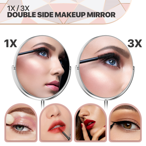 Round Makeup Vanity Mirror Tabletop Metal 1x/3x Magnificatio 360 Degree Rotation - Picture 7 of 8
